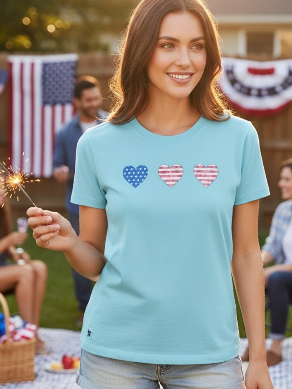 Life is Good Americana hearts W's Crusher Crew Tee Shirt